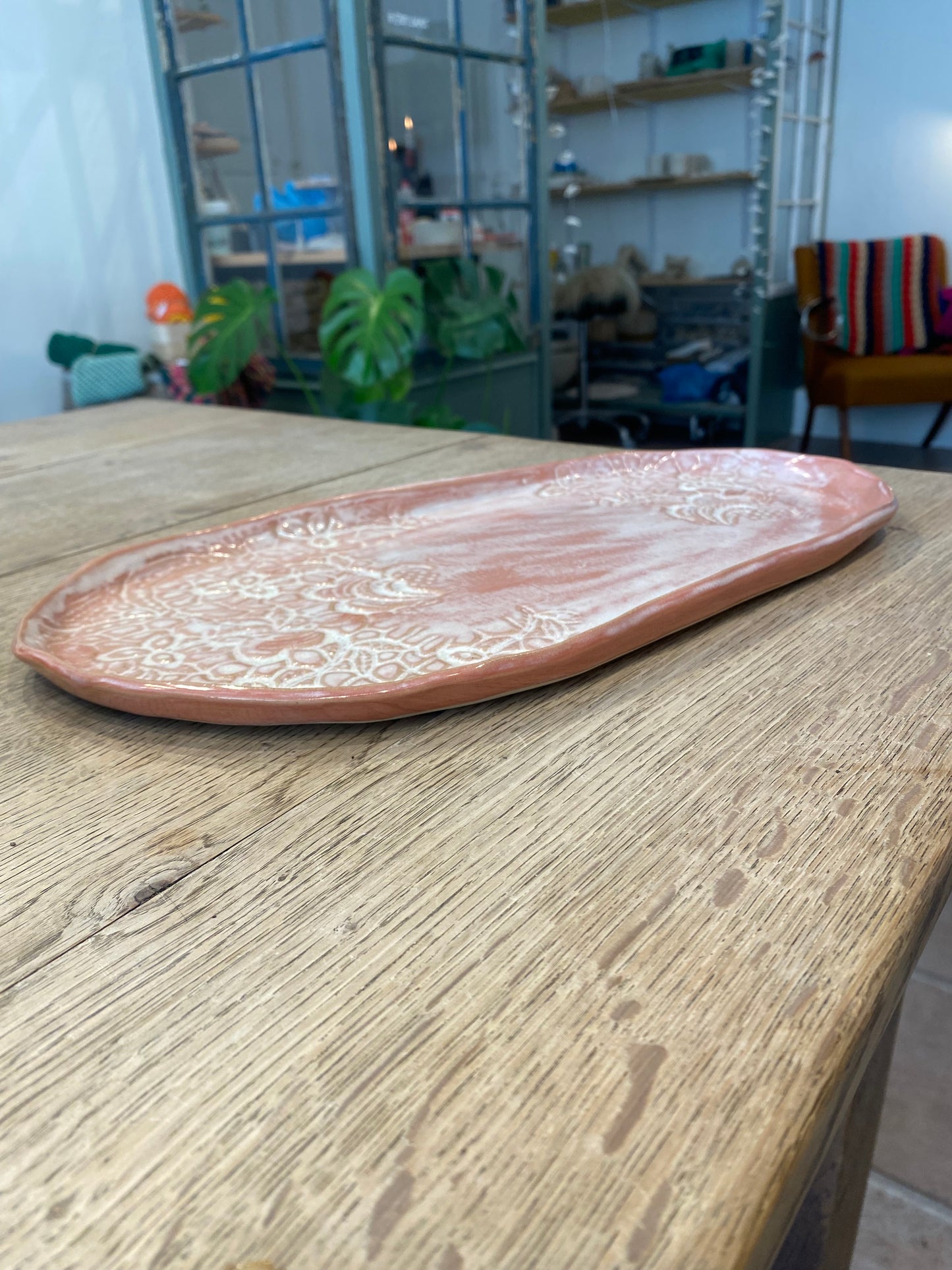 Fat med blondemønster, rosa