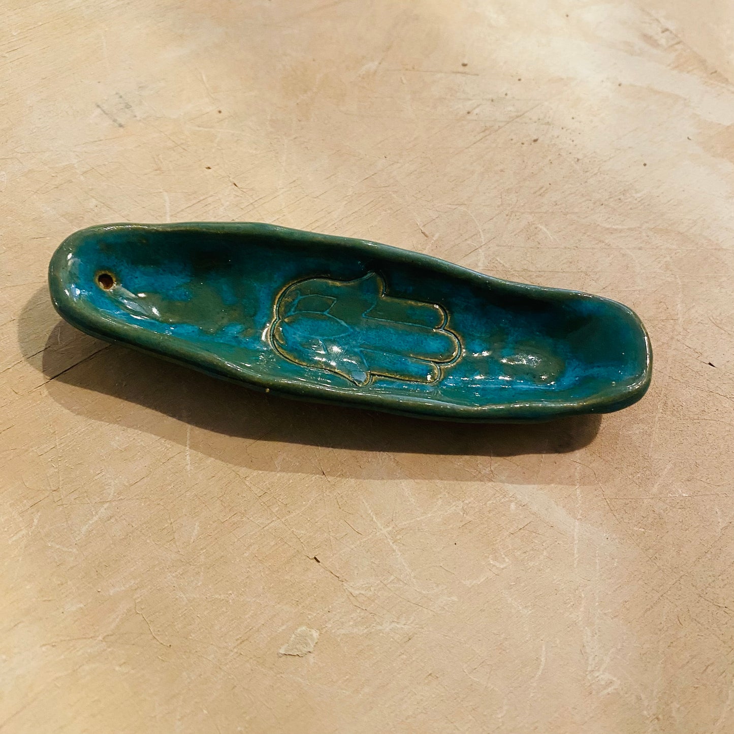 Fad til røgelse med blågrøn glasur