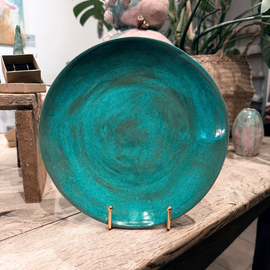 Håndformet tallerken, blågrøn