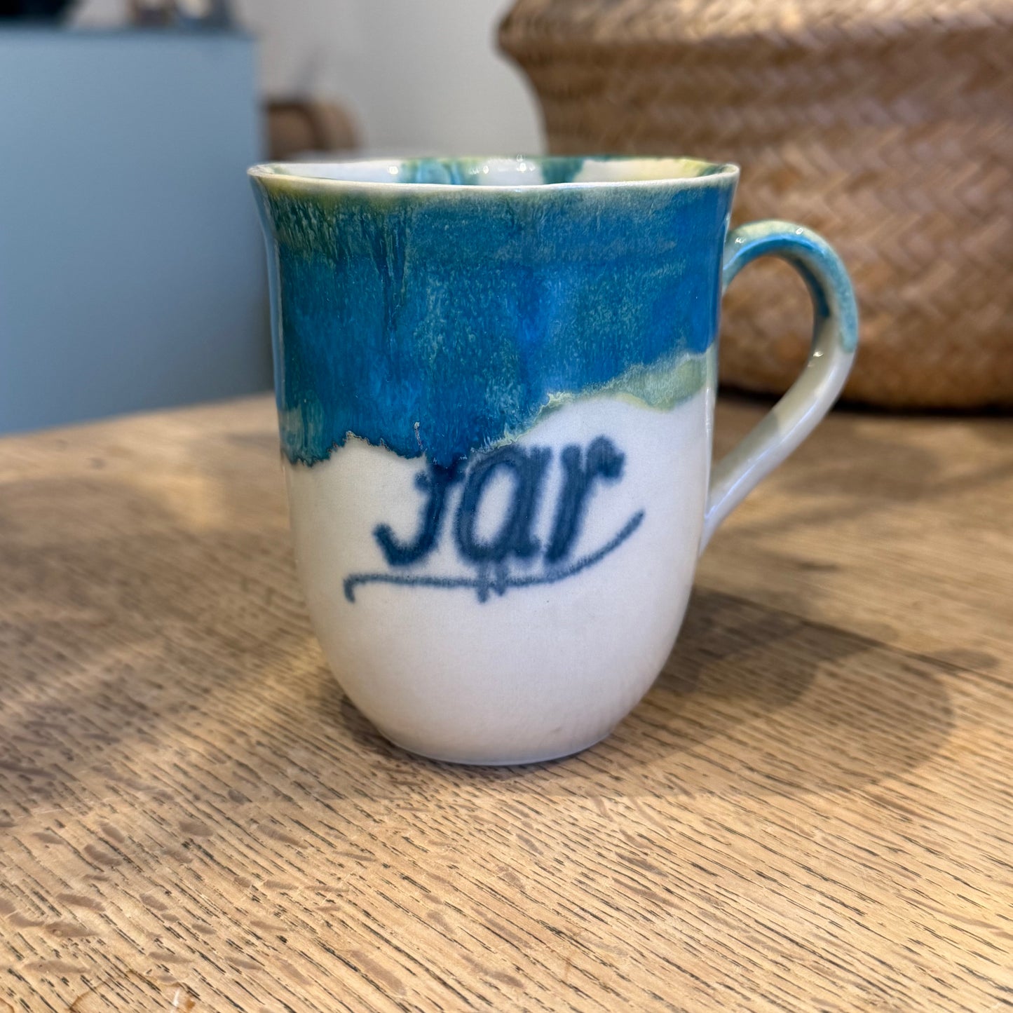 Håndlavet krus med hank og tekst; Far