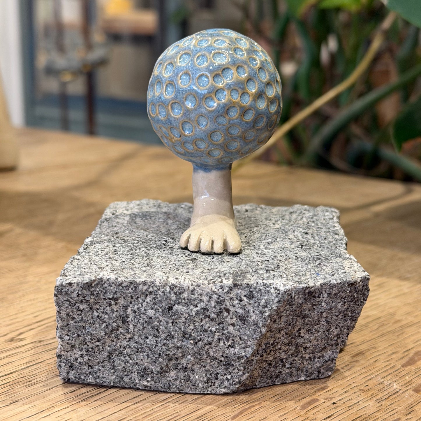 Unika skulptur, golfhovede, meleret blå